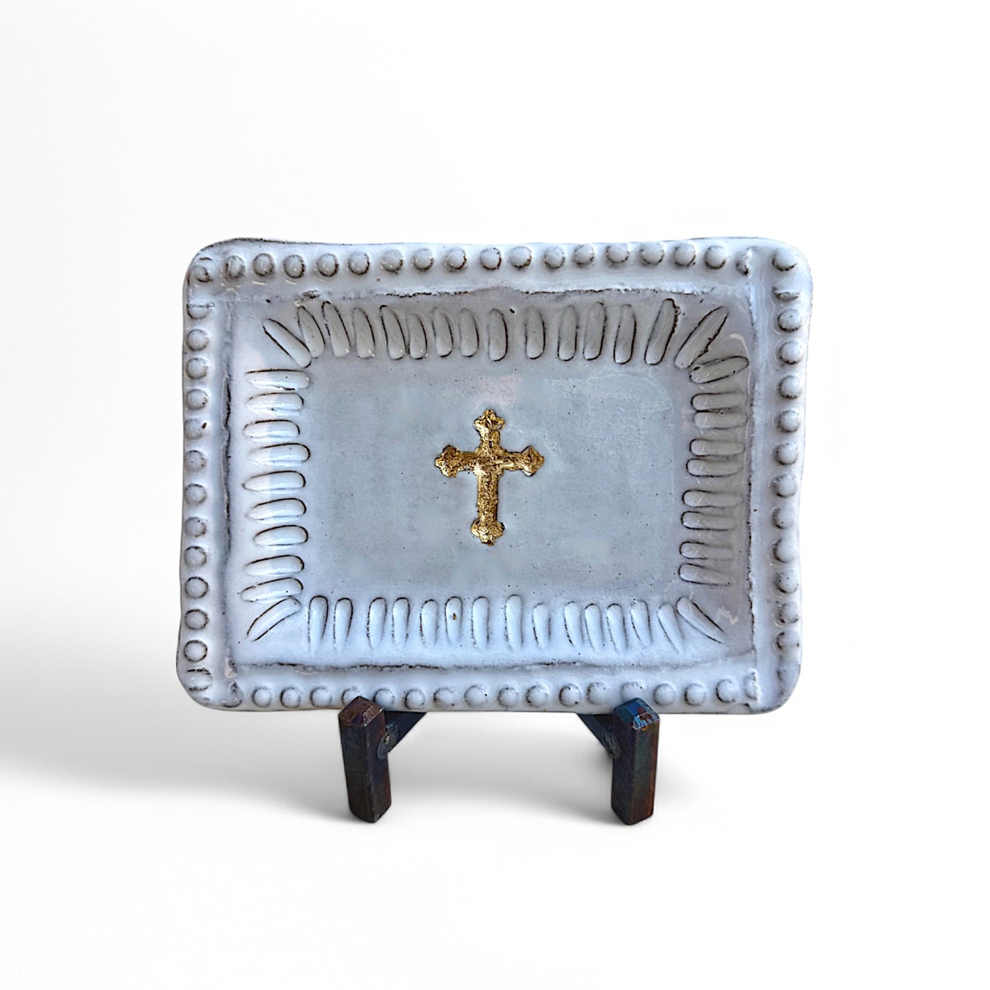 Cross Tray Montgomery w/Gold Leaf Cross 4"X6"