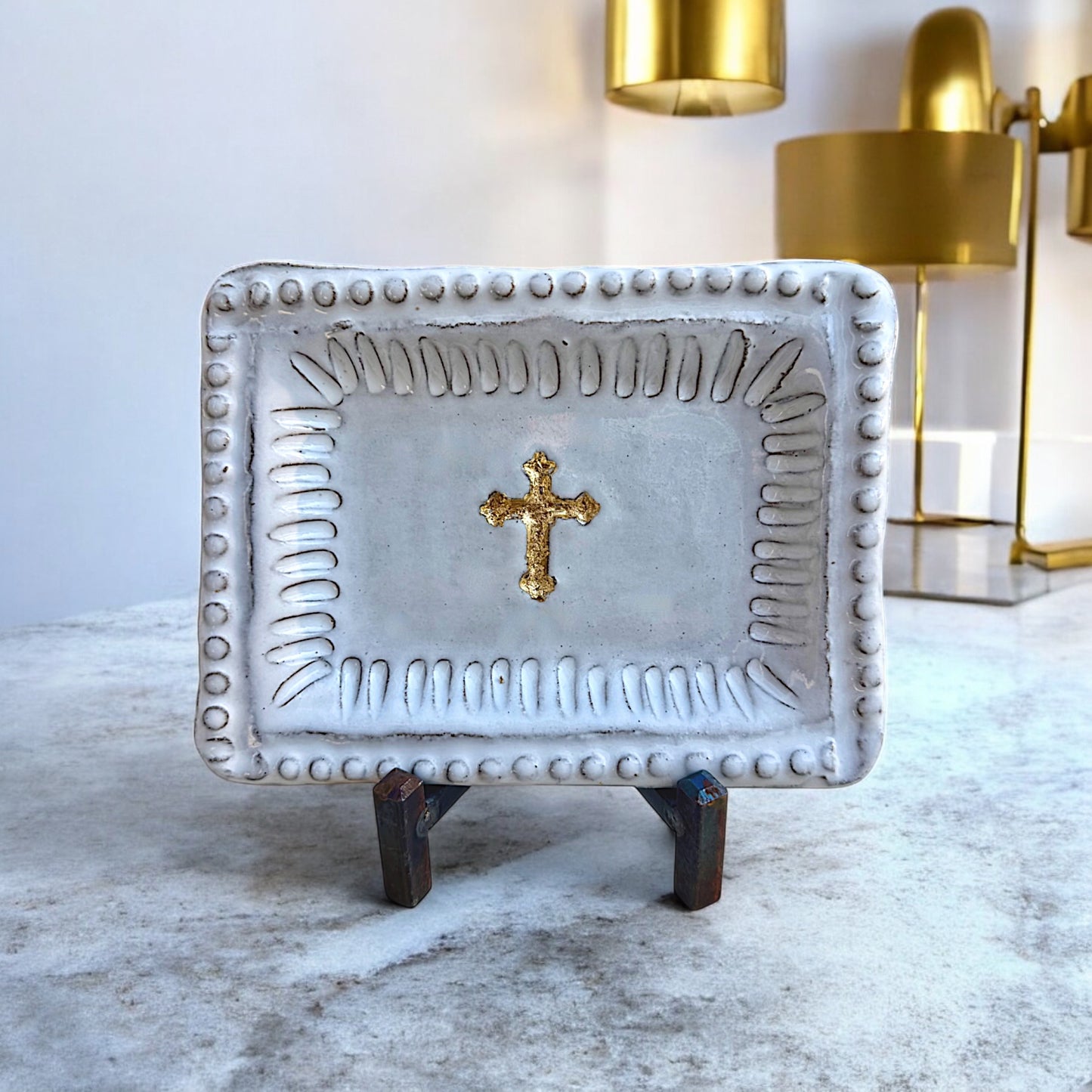 Cross Tray Montgomery w/Gold Leaf Cross 4"X6"
