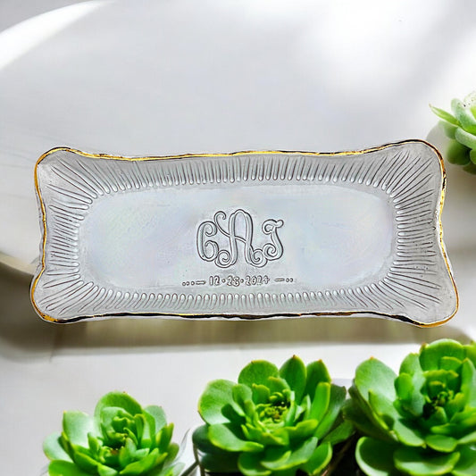 Bread Tray Monogrammed w/24K Gold Rim