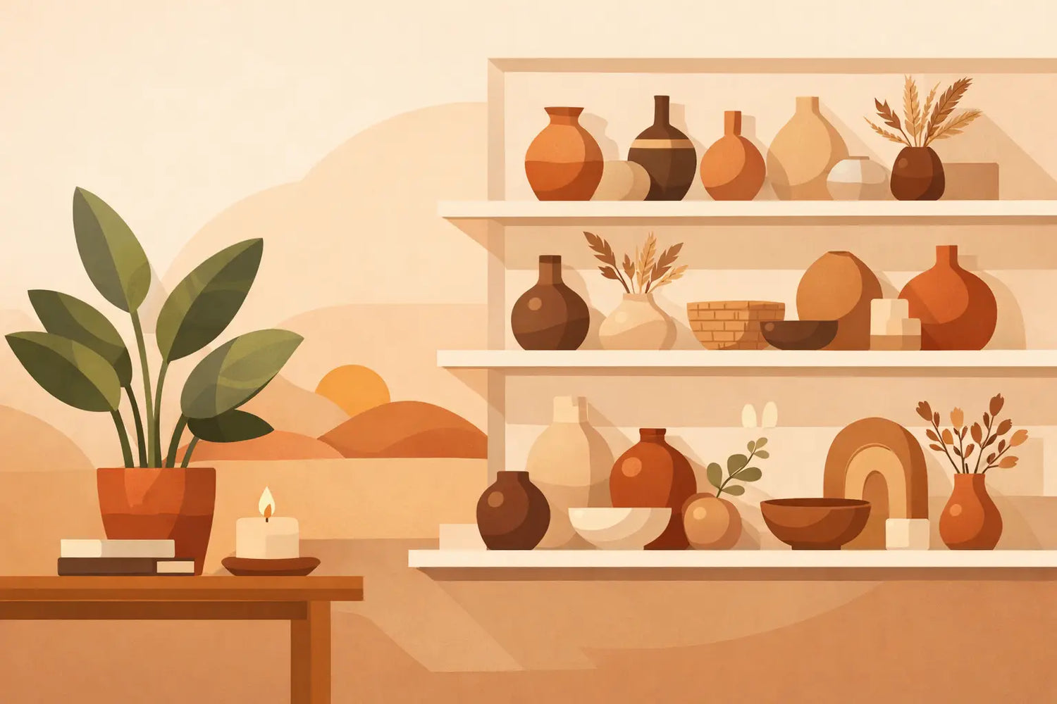 How to Style Pottery Shelves With Warmth