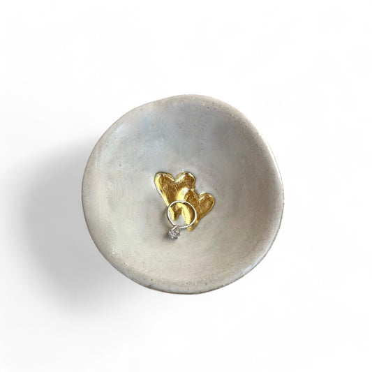 2 Hearts Ring Dish 24K Gold Luster Hearts