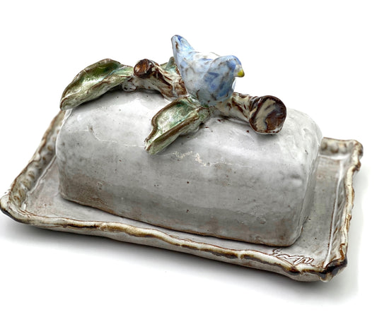 Butter Dish w/Blue Bird on Branch