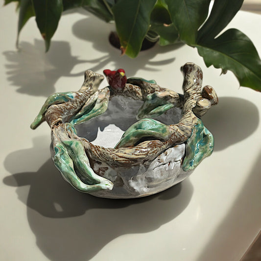 Betsy Rose Bowl w/Red Bird Small 7 ½"W X 5 ½"T