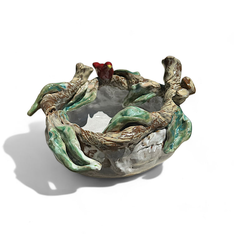 Betsy Rose Bowl w/Red Bird Small 7 ½"W X 5 ½"T