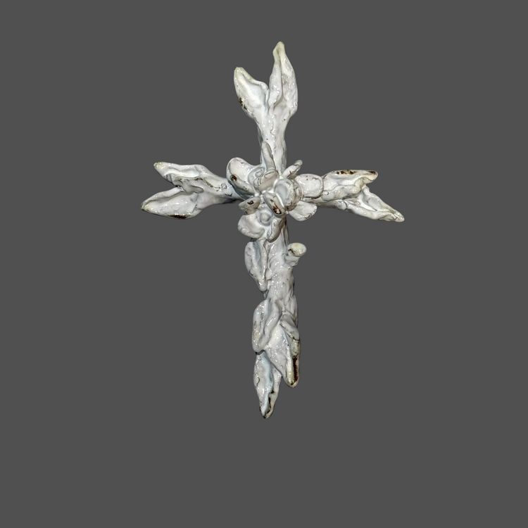 Small Wall Cross Antique White with Antiquing  Approx. 12" Tall