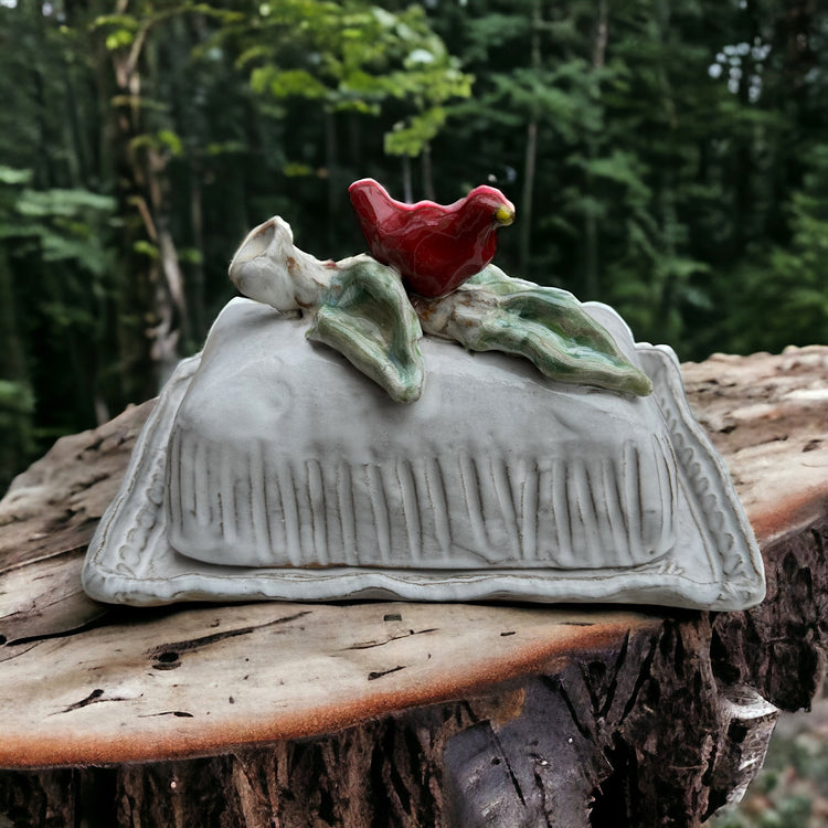 Butter Dish w/Red on Branch