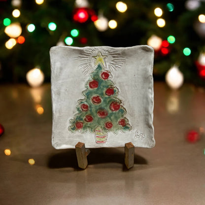 ￼Christmas Tree Tray 7 " X 7" & Iron Easel Bundle