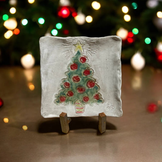 ￼Christmas Tree Tray 7 " X 7" & Iron Easel Bundle