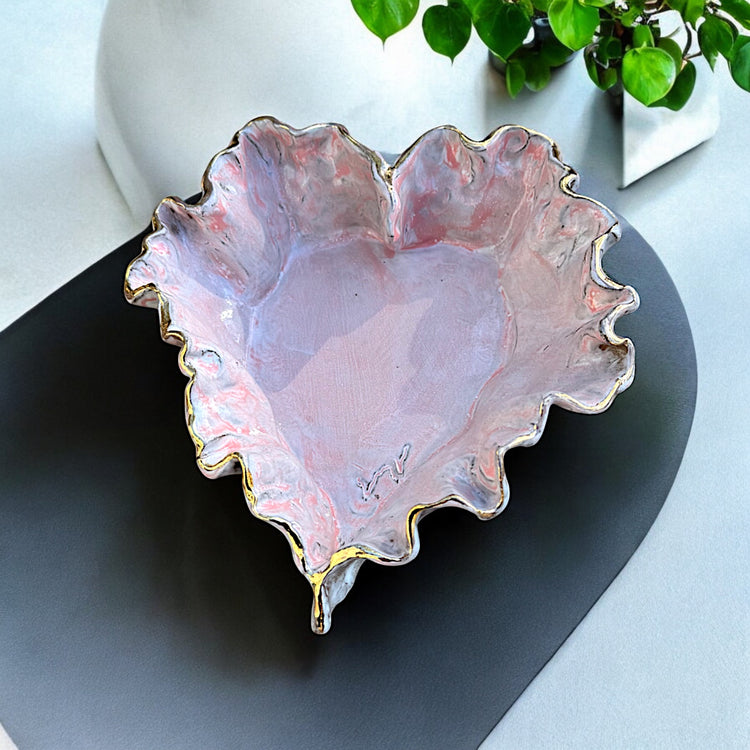 Dani Heart Pink w/24K Gold Rim  Large  9" X 10" X 3"