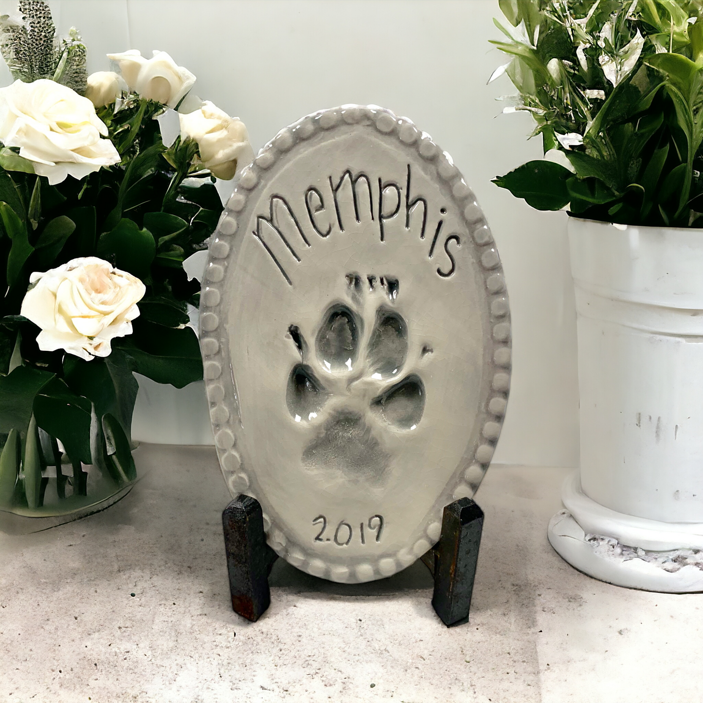 Pawprint  Oval 8.5" Tall X 5.5" Wide w/Written Name & Year