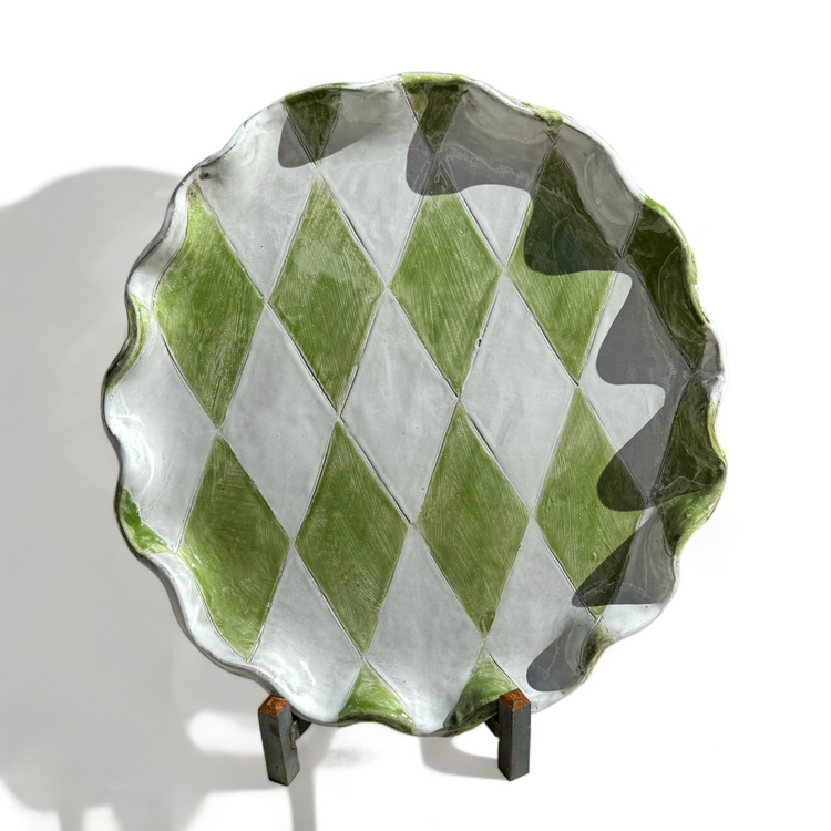 Cake Plate w/Dome Flowers Colorful Flowers, Green/White Harlequin