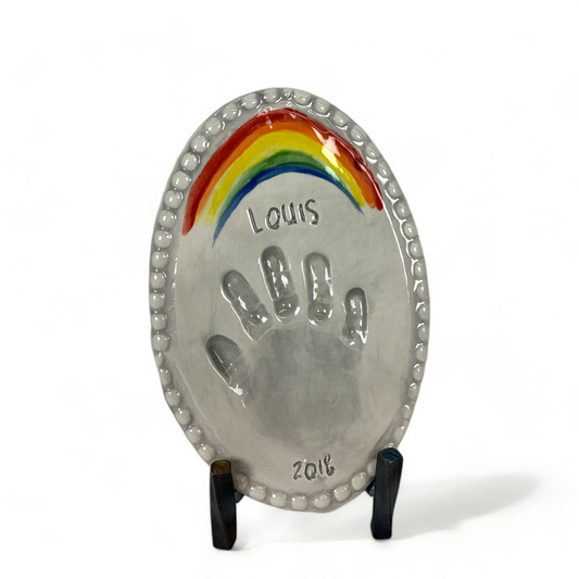 Rainbow Handprint Oval 8.5" Tall X 5.5" Wide  w/Written Name & Year