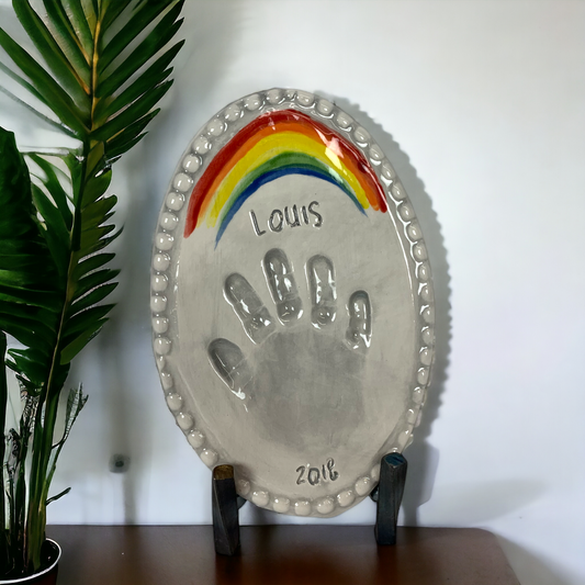 Rainbow Handprint Oval 8.5" Tall X 5.5" Wide  w/Written Name & Year