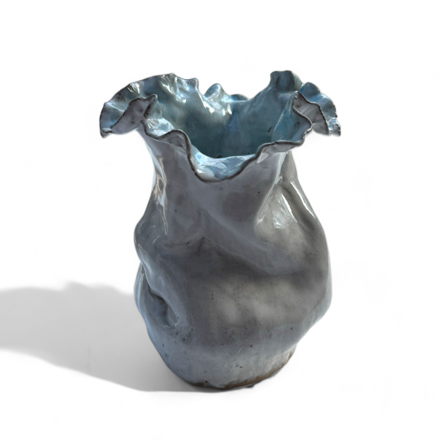 Sak Vase  7" X 6"  Antique White w/Blue Center