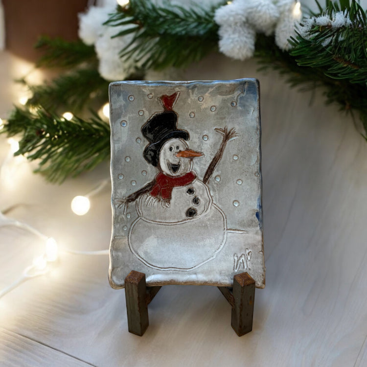 Snowman Tray 5" X 6½" & Iron Easel Bundle