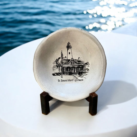St. Simons Lighthouse Sketch Ring Dish 4" & Easel Bundle