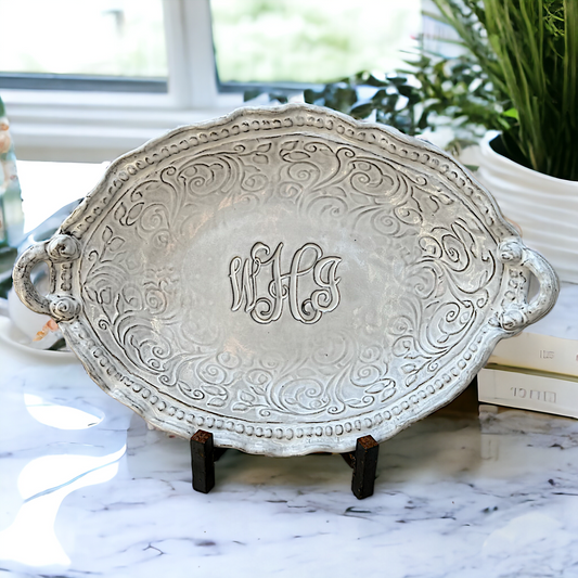 Sm. Monogrammed Lizzy Veronica Server w/Handles Antique White