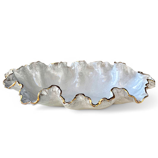Sybil  Vessel  Antique White w/22K Gold Luster Rim Approx. 18" X 11" X 5"