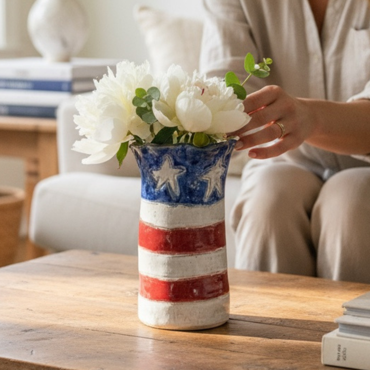 Vase 7" X 6" Flag