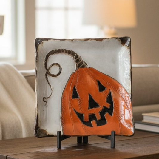 Jack-O'-Lantern Tray – 13" x 13" & Iron Easel Bundle