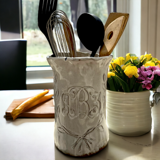 Utensil Holder w/Monogram & Laurel Leaf