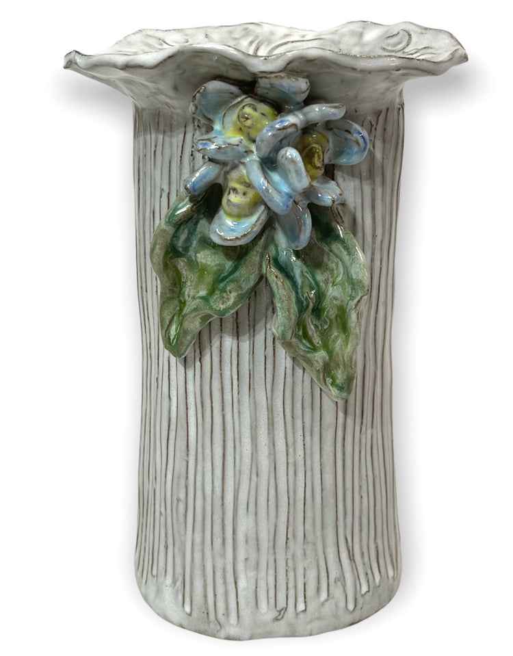 Vase 10" X 7" w/3 Flowers, 2 Leaves Blurred Lines