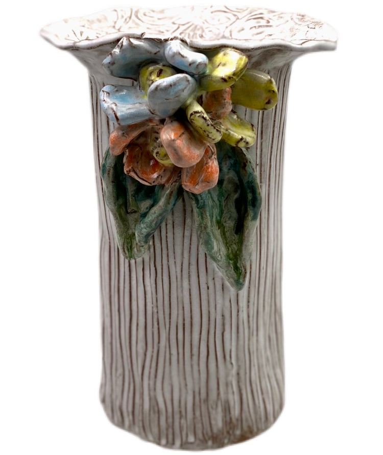 Vase 10" X 7" w/3 Flowers, 2 Leaves Blurred Lines