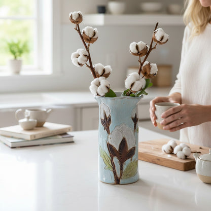 Vase 2   7" X 6" w/Cotton Blue Background