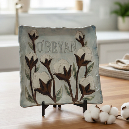 Cotton Tray w/Name 13"X13" Blue Background