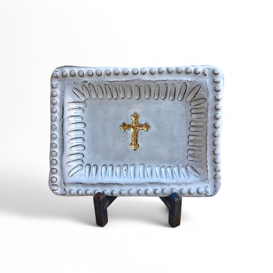 Cross Tray Montgomery w/Gold Leaf Cross 4"X6"