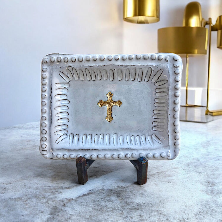 Cross Tray Montgomery w/24K Gold Luster Cross 5" X 6½"