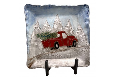 Charming 13" x 13" Custom Red Truck by Dixie Pottery: Add a Touch of Nostalgia to Your Home Decor
