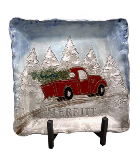 Charming 13" x 13" Custom Red Truck by Dixie Pottery: Add a Touch of Nostalgia to Your Home Decor