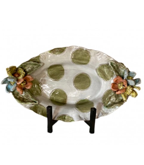 Casserole Dish w/Colorful Flowers AW w/Green Dots