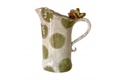 Lg. Pitcher w/Colorful Flowers AW w/Green Dots