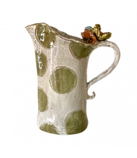 Lg. Pitcher w/Colorful Flowers AW w/Green Dots