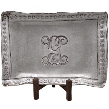 6x9-inch Savannah tray with single initial in script font for personalized home decor
