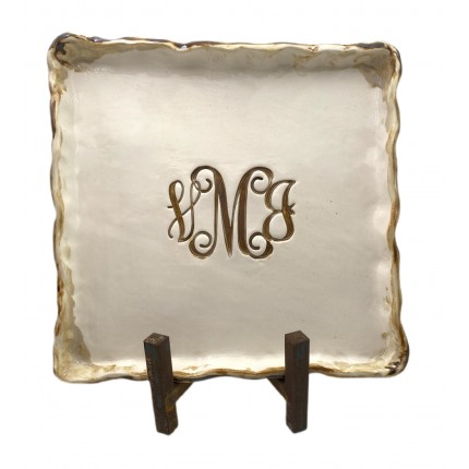 9x9-inch Monogram Tray in rich Cappuccino color by Dixie Pottery for stylish home decor and serving