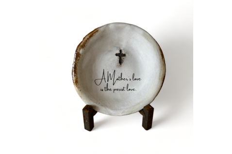 A Mother's love is the purist…Ring Dish Antiqued White w/Cross