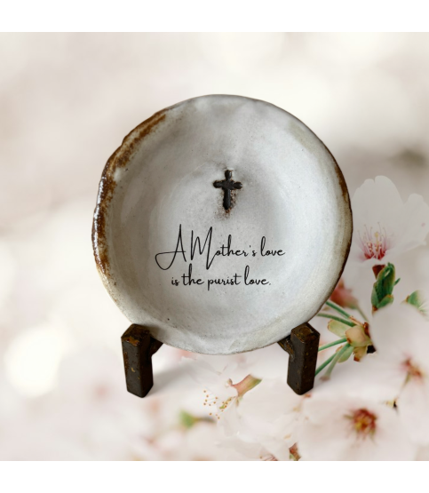 A Mother's love is the purist…Ring Dish Antiqued White w/Cross
