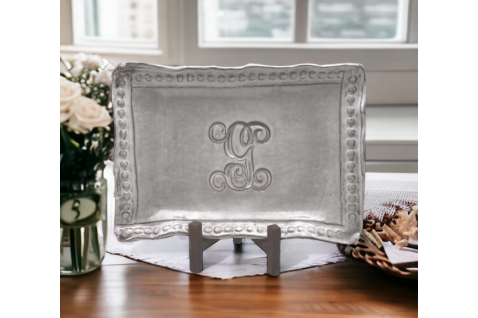 6x9-inch Savannah tray with single initial in script font for personalized home decor