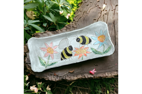 Bread Tray Rectangle Bumble Bees 17.5" X 7.5" X 2"