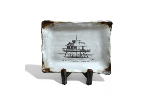 Mobile Bay Lighthouse Scetch 6" X 9" Tray