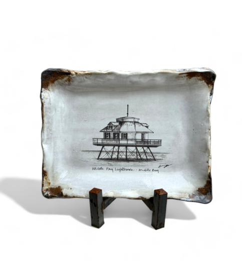 Mobile Bay Lighthouse Scetch 6" X 9" Tray