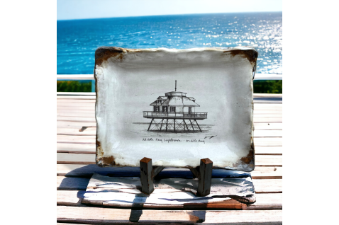 Mobile Bay Lighthouse Scetch 6" X 9" Tray