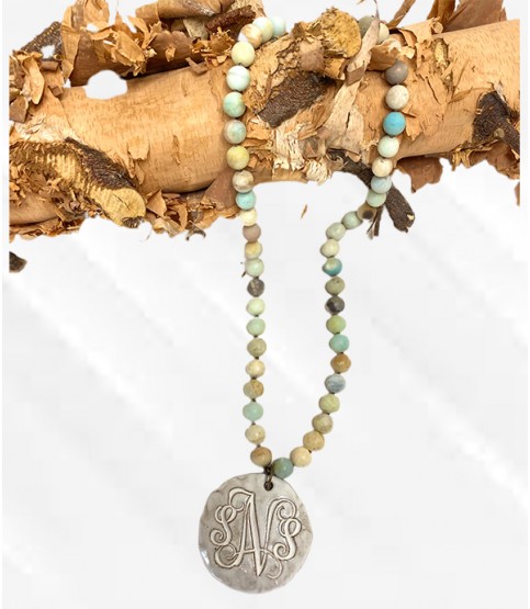 Amazonite Beaded Monogram Necklace
