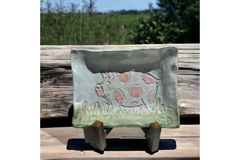 Dotted Pig Tray Pink w/White Dots