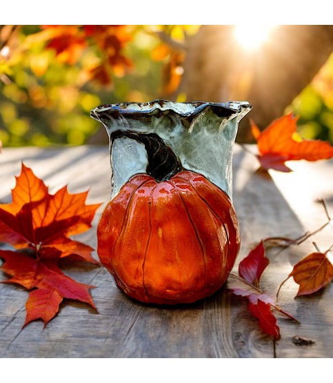 Vase 8" X 8" Orange Pumpkin