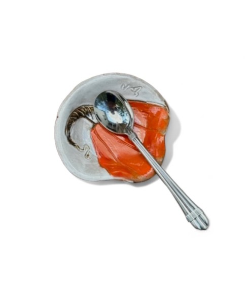 Mini Spoon Rest w/Orange Pumpkin 4"