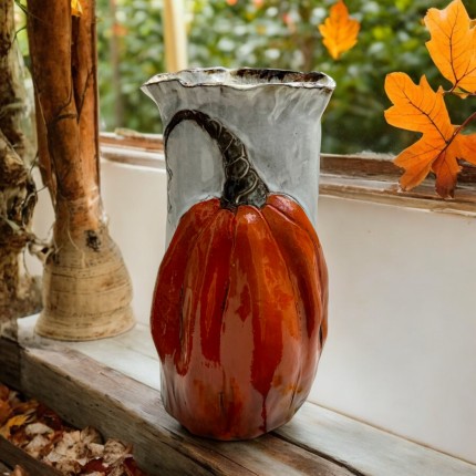 Vase 10" X 7" w/Orange Pumpkin